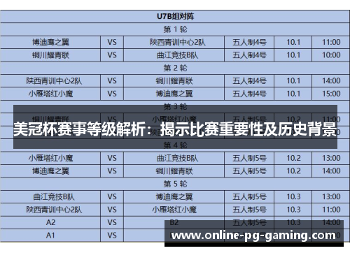 美冠杯赛事等级解析：揭示比赛重要性及历史背景
